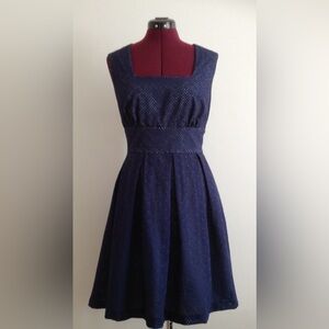 Square Neckline Open Back Box Pleat Eyelet Dress